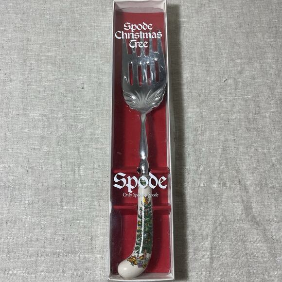 Spode Christmas Tree Handled Meat Fork In Box EUC Vintage - Picture 1 of 6